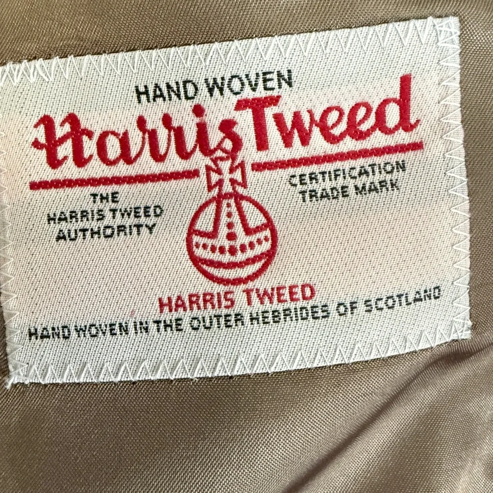 JOS ABANK Harris Tweed Blazer 44L Herringbone Wool Sport Brown Coat Horn Buttons